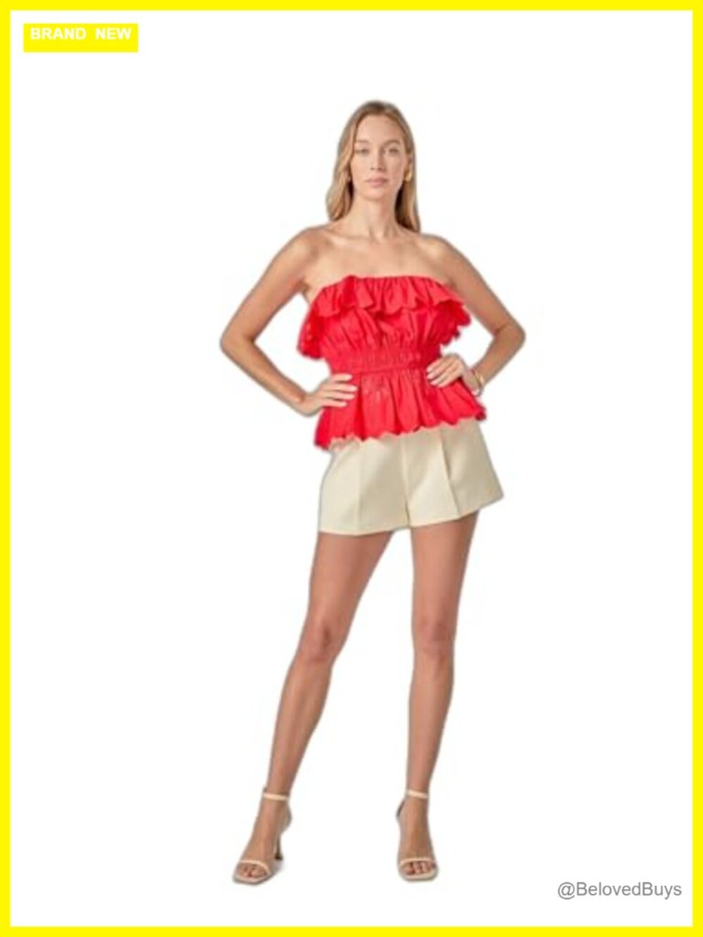 Strapless Scallop Cami Top Cotton Blend Sleeveless Ruffle Blouse